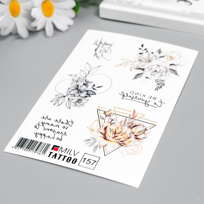 Татуировка на тело Татуировка на тело "Цветы и надписи" 10х15 см