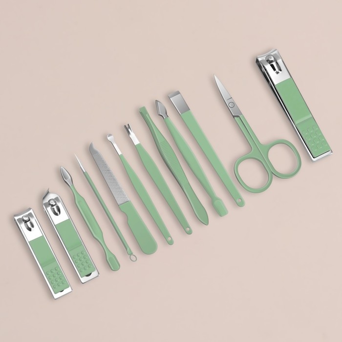 Набор маникюрный, 12 предметов, в футляре, цвет ментоловый Набор маникюрный, 12 предметов, в футляре, цвет ментоловый