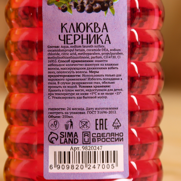 Шампунь Шампунь "Клюква - Черника и Дыня", 2 шт по 250 мл + мочалка