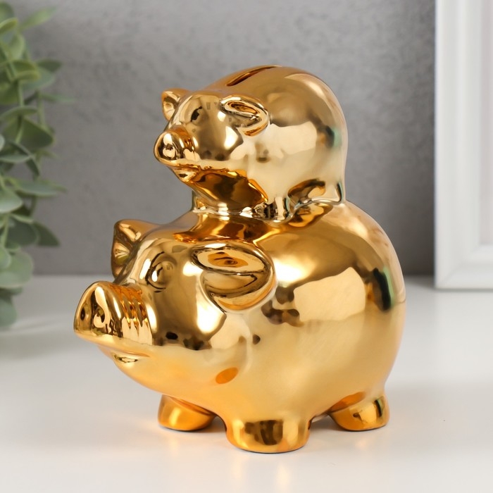 Копилка керамика Копилка керамика "Две золотые свинки - пирамида" 12,5х8х14 см