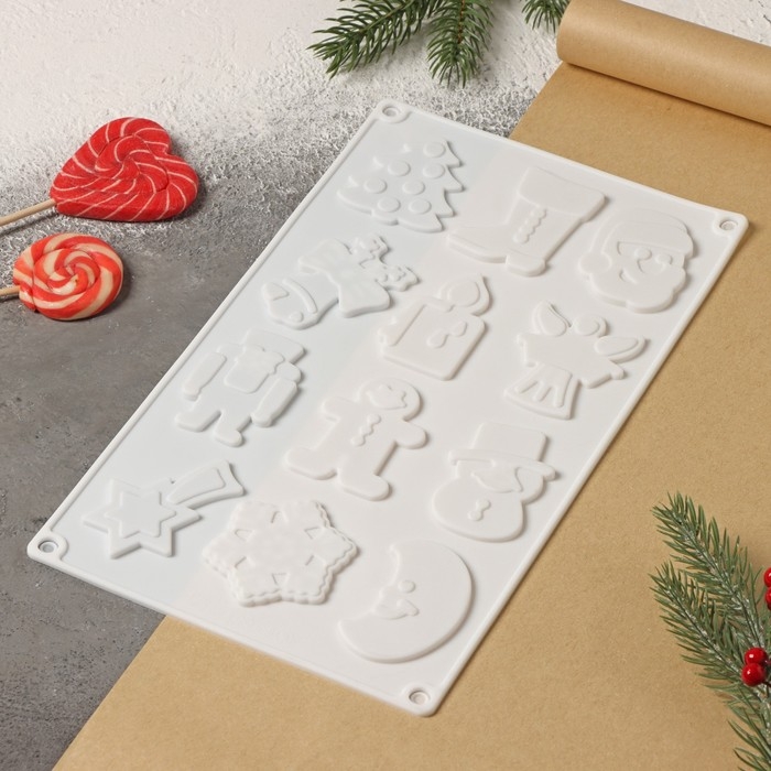 Форма для кондитерских украшений новогодняя Доляна «Новый год», силикон, 29,3×17,3 см, 12 ячеек, цвет белый Форма для кондитерских украшений новогодняя Доляна «Новый год», силикон, 29,3×17,3 см, 12 ячеек, цвет белый
