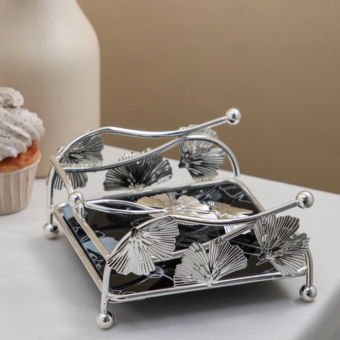 Салфетница «Цветы», 15×15×8,5 см, цвет серебряный Салфетница «Цветы», 15×15×8,5 см, цвет серебряный