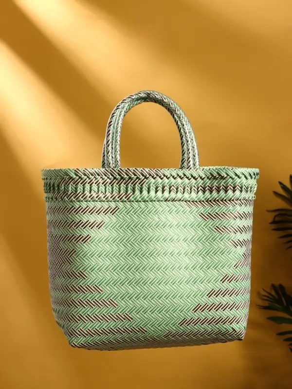 Сумка плетёная, 30×15×35 см, пластик, чёрно-бирюзовая