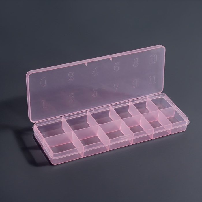 Органайзер для декора, 12 секций, размер 18,4 × 6,7 × 2 см, цвет прозрачный/розовый Органайзер для декора, 12 секций, размер 18,4 × 6,7 × 2 см, цвет прозрачный/розовый