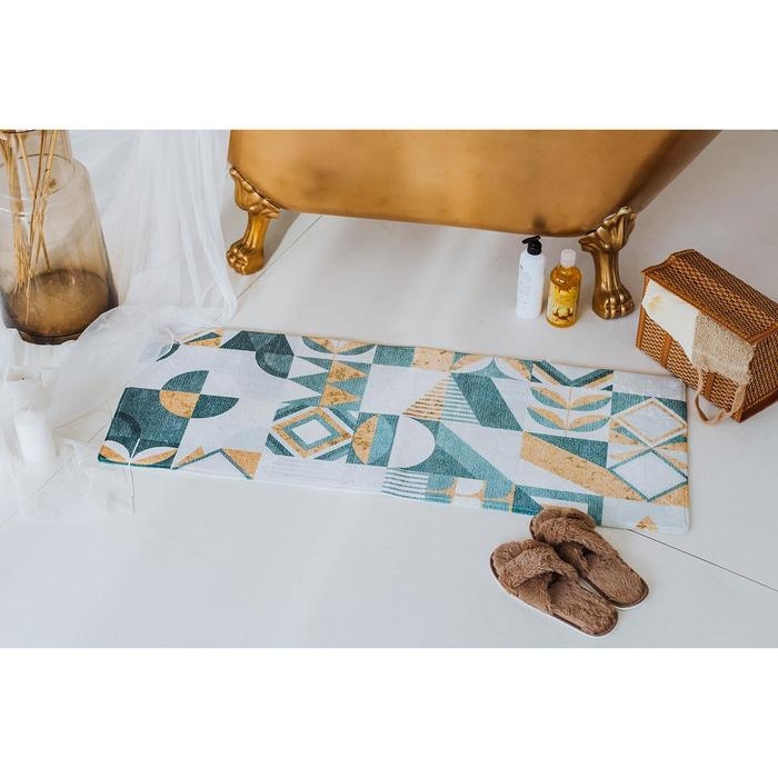 Коврик для ванной Доляна «Тори», 45×120 см, цвет зелёно-жёлтый Коврик для ванной Доляна «Тори», 45×120 см, цвет зелёно-жёлтый