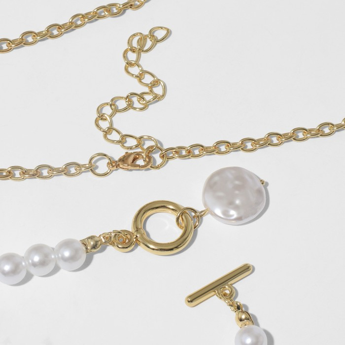Кулон «Цепь» жемчужная нить, амулет, цвет белый в золоте, 45 см