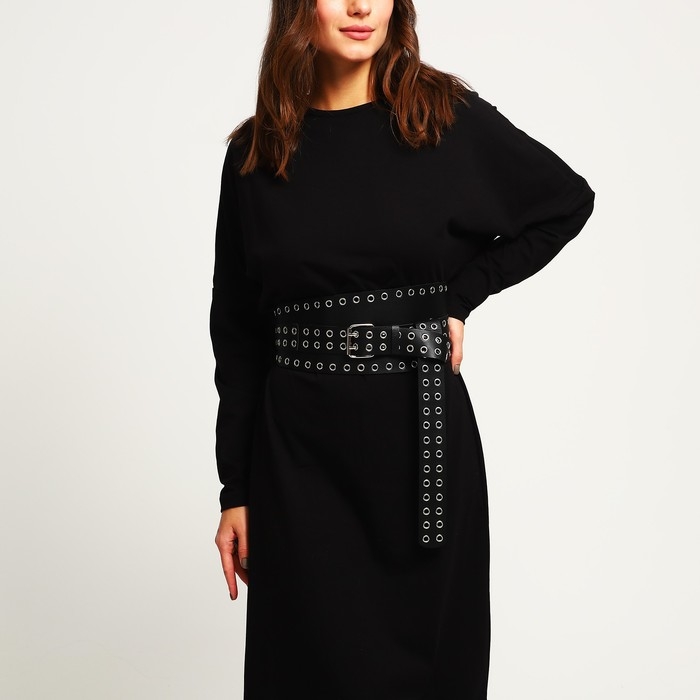 Ремень женский, пряжка металл, люверсы, цвет белый чёрный