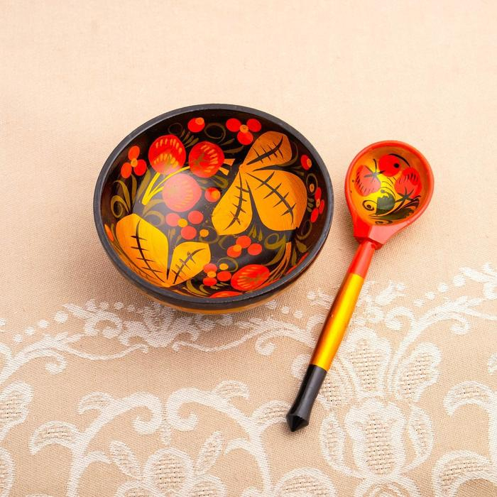 Набор «Розетка с ложкой», 10×4×10 см, хохлома Набор «Розетка с ложкой», 10×4×10 см, хохлома