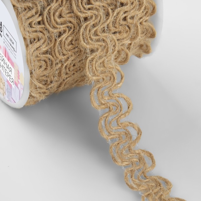 Тесьма декоративная холщовая «Тонкая волна», 12 мм, 10 ± 0,5 м, цвет бежевый Тесьма декоративная холщовая «Тонкая волна», 12 мм, 10 ± 0,5 м, цвет бежевый