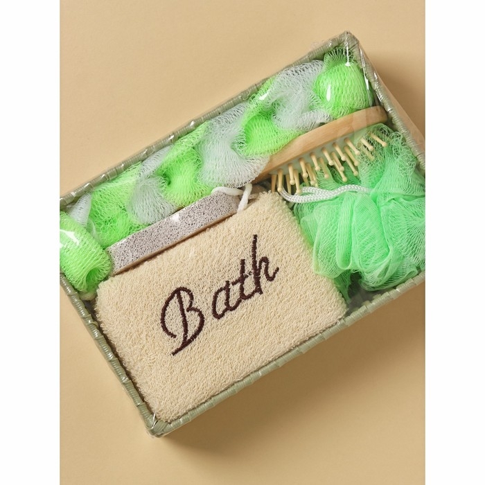 Набор банный Доляна, 5 предметов (3 мочалки, расческа, пемза), цвет МИКС Набор банный Доляна, 5 предметов (3 мочалки, расческа, пемза), цвет МИКС