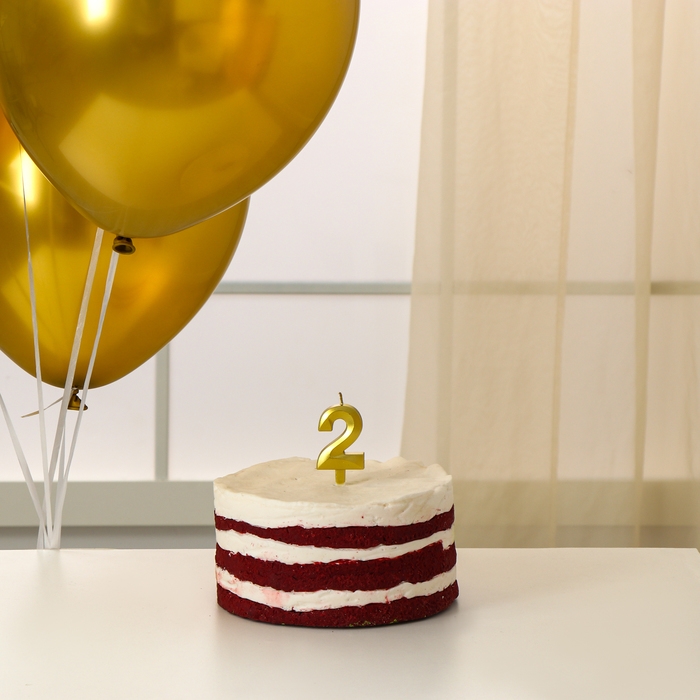 Свечи для торта + 5 шаров, цифра 2, золото Свечи для торта + 5 шаров, цифра 2, золото