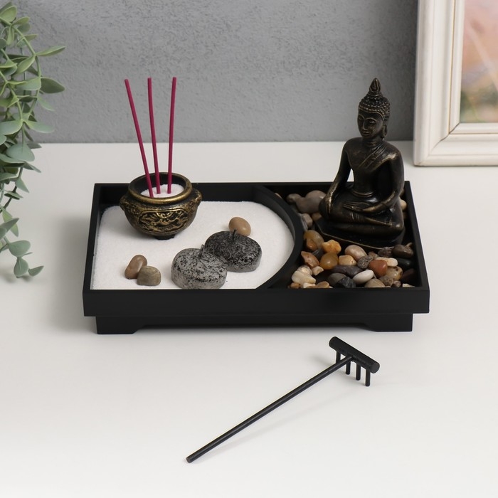 Сад Дзен  Сад Дзен "Бронзовый Будда" песок+аромапалочки+камни 22х15х12,5 см