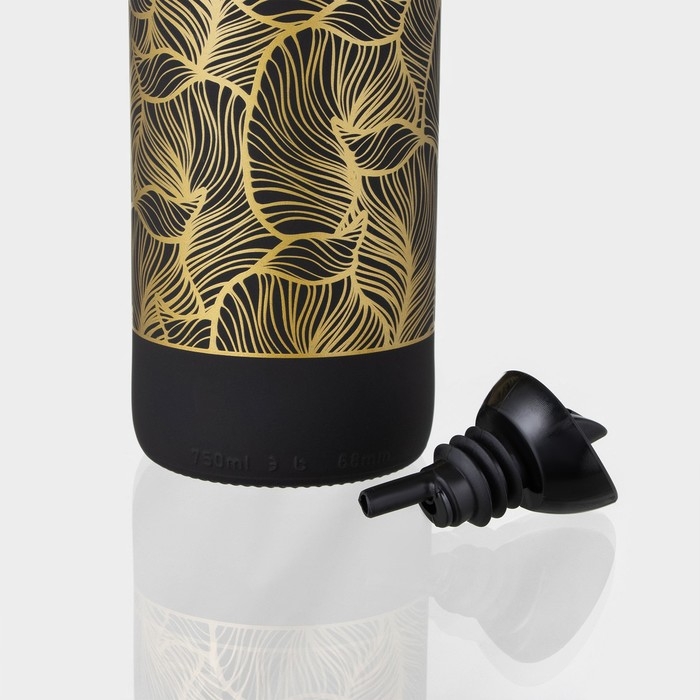 Бутылка стеклянная для соуса и масла «Золотая листва», 750 мл, цвет чёрный