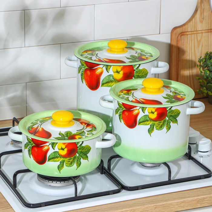 Набор кастрюль «Дары лета», 3 предмета: 2 л, 3,5 л, 5,5 л, индукция Набор кастрюль «Дары лета», 3 предмета: 2 л, 3,5 л, 5,5 л, индукция