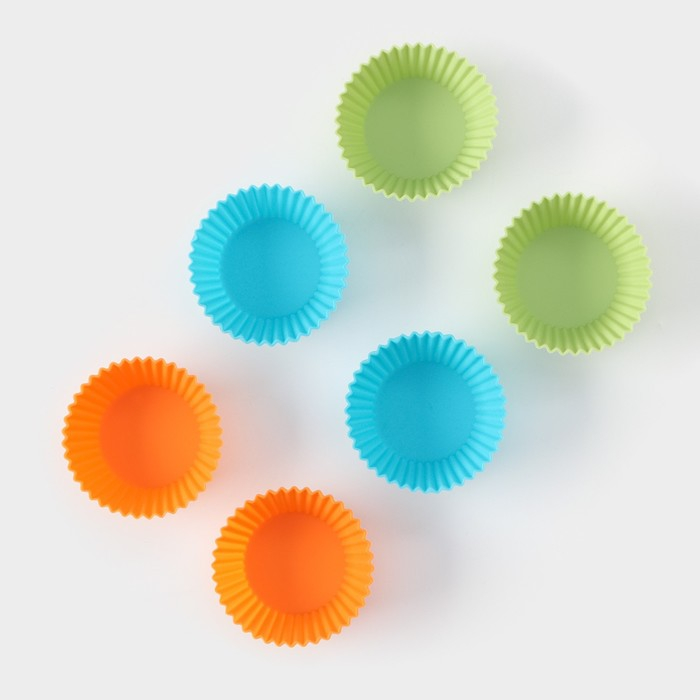 Форма для выпечки Доляна «Силикон плюс», 27×18,5 см, 6 ячеек, силиконовые вкладки, антипригарное покрытие, цвет формочек МИКС Форма для выпечки Доляна «Силикон плюс», 27×18,5 см, 6 ячеек, силиконовые вкладки, антипригарное покрытие, цвет формочек МИКС