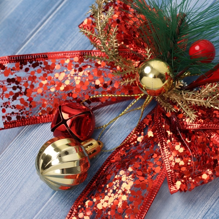 Украшение ёлочное Украшение ёлочное "Новогодний стиль" бант блеск, 13х13 см, красный