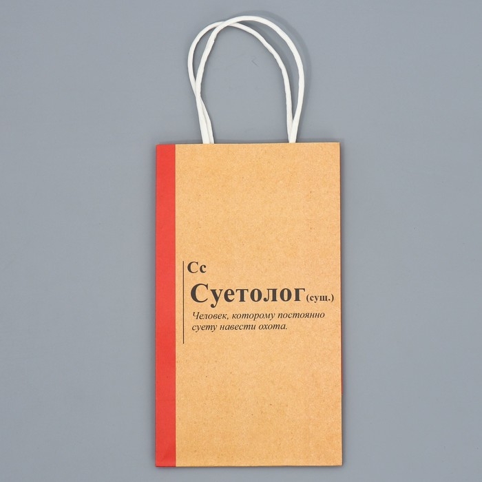 Упаковка, пакет подарочный крафтовый, «Суетолог», 12 х 21 х 9 см