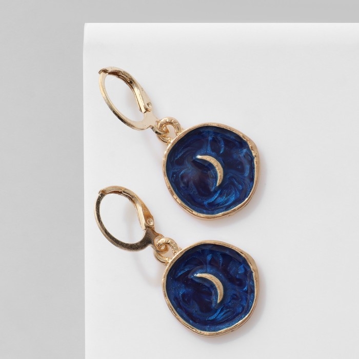 Серьги эмаль «Искусство» полумесяц, цвет синий в золоте Серьги эмаль «Искусство» полумесяц, цвет синий в золоте