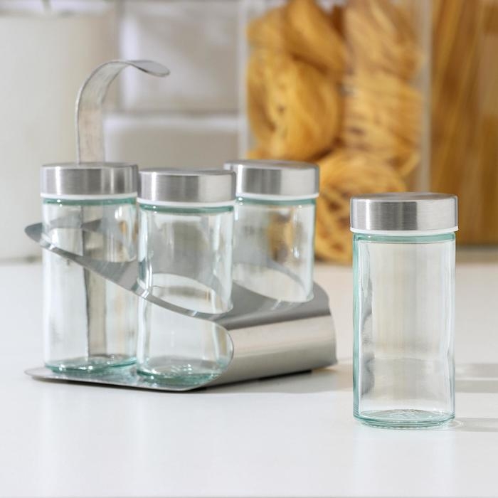 Набор для специй на подставке «Минимум», 4,5×9,5 см, 4 шт Набор для специй на подставке «Минимум», 4,5×9,5 см, 4 шт