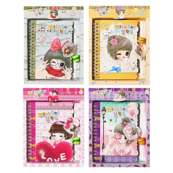 Записная книжка в подарочной коробке А6 Записная книжка в подарочной коробке А6 "Аниме", на замочке, линия, 50 листов, МИКС