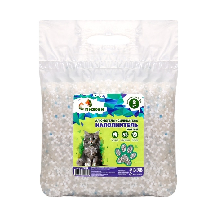 Наполнитель для кошачьих туалетов Наполнитель для кошачьих туалетов "Пижон", 1 кг Алюмогель + 1 кг силикагель кругл до 5 л