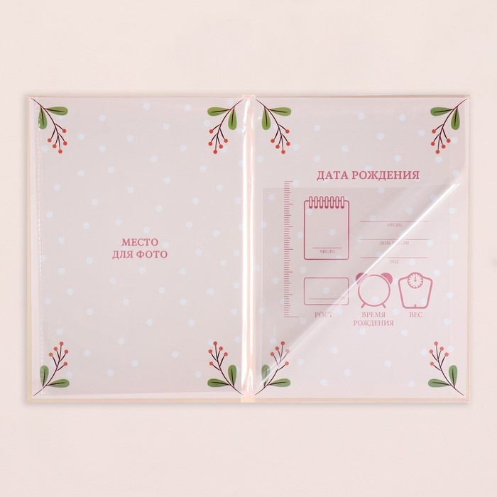 Папка под свидетельство о рождении  Папка под свидетельство о рождении "Девочка" бантик, веточки, А5