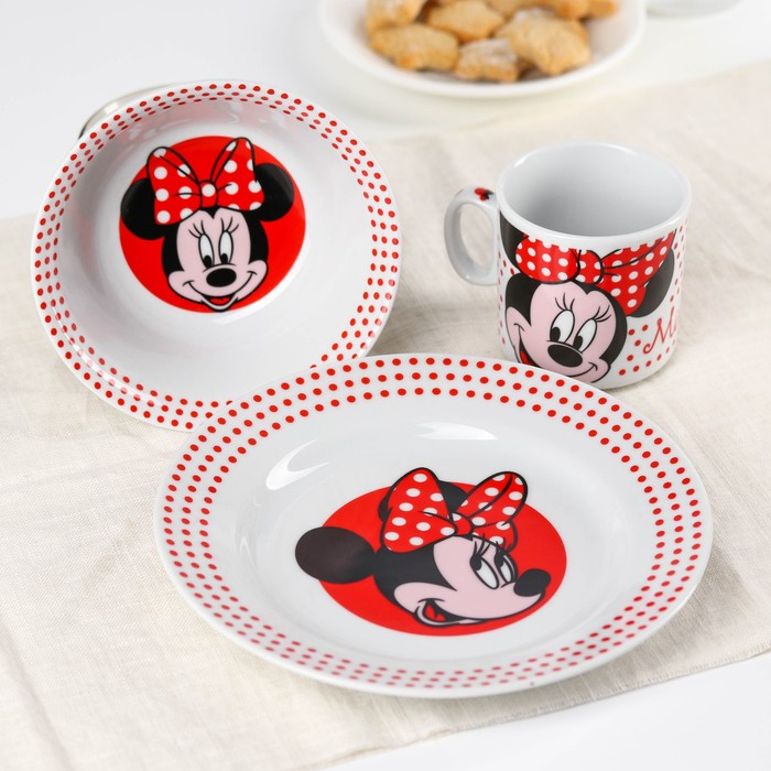 Набор посуды, 3 предмета: тарелка Ø 16,5 см, миска Ø 14 см, кружка 250 мл, Набор посуды, 3 предмета: тарелка Ø 16,5 см, миска Ø 14 см, кружка 250 мл, "Минни", Минни Маус