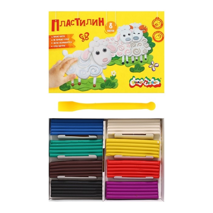 Пластилин 8 цветов 120 г,  Пластилин 8 цветов 120 г, "Каляка-Маляка", со стеком