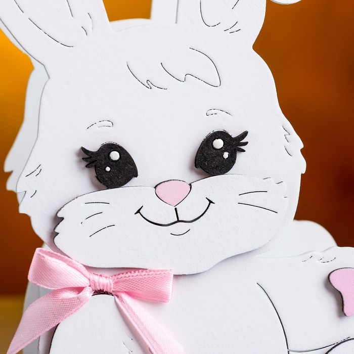 Кашпо деревянное "Зайка с бантом", 13,5х7х19,5 см, дуб, белый