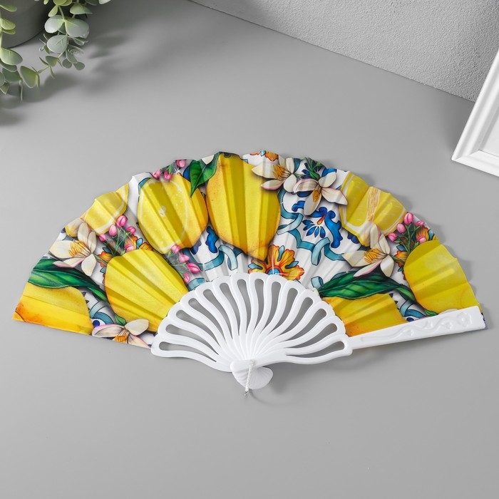 Веер пластик, текстиль  Веер пластик, текстиль "Лимонный орнамент" МИКС 23 см