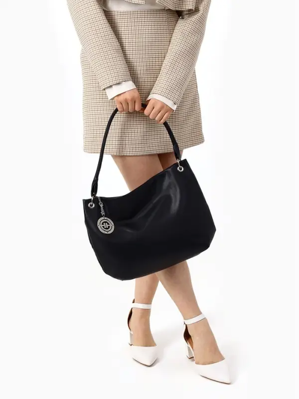 Сумка - мешок женская TEXTURA, на молнии, 36&times;10&times;28 см, чёрная