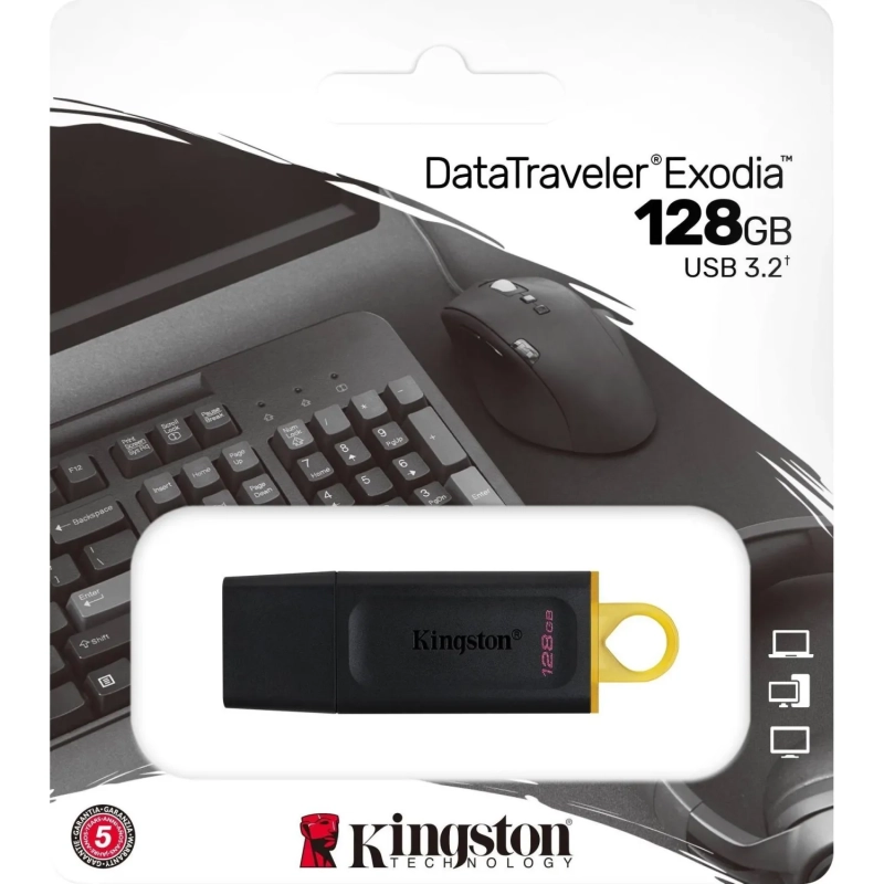 Флеш-память Kingston DataTraveler Exodia, USB 3.2 G1, жел/чер, DTX/128GB