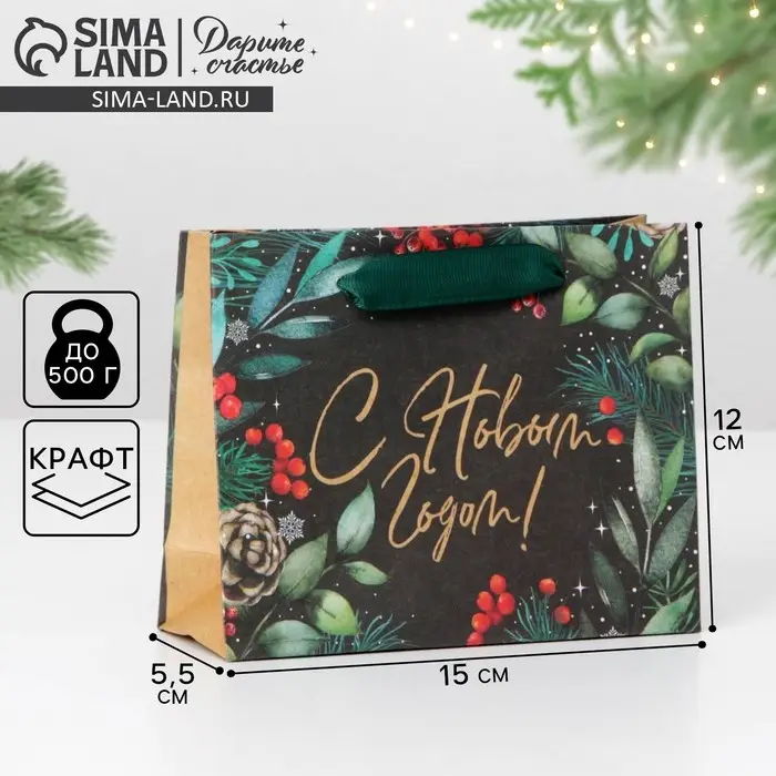 Пакет подарочный новогодний крафтовый «Волшебный праздник», S 15 х 12 х 5.5 см Пакет подарочный новогодний крафтовый «Волшебный праздник», S 15 х 12 х 5.5 см