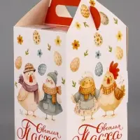 Коробка подарочная пасхальная, с окном и с ручкой &laquo;Курочки&raquo; 10&times;10&times;15 см