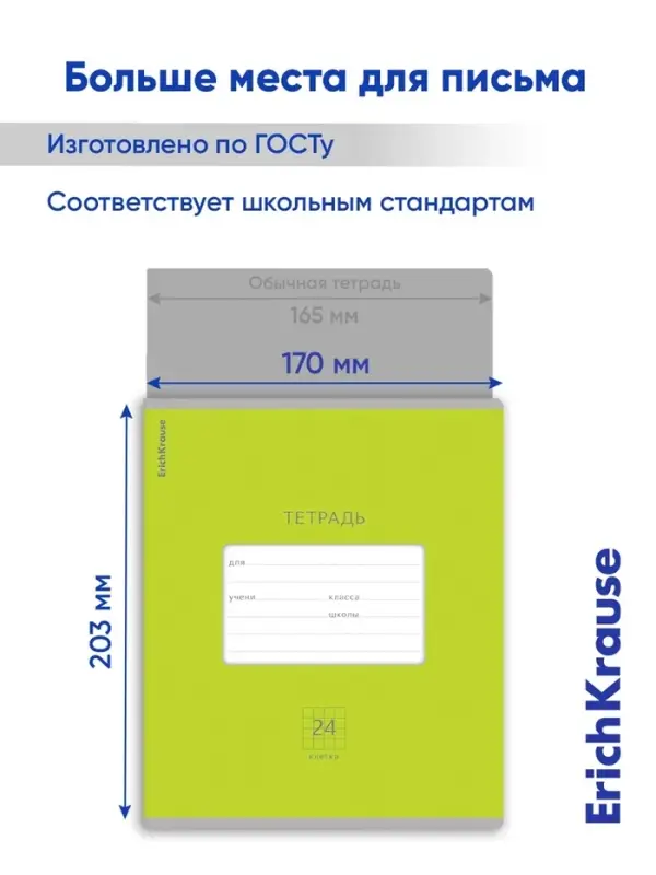 Тетрадь 24 листа в клетку, ErichKrause &laquo;Классика Bright&raquo;, зелёная