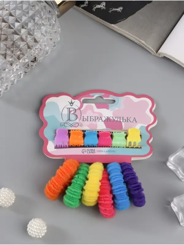Набор для волос «Махрушка»: 6 резинок, 6 крабов, ребристая радуга, МИКС