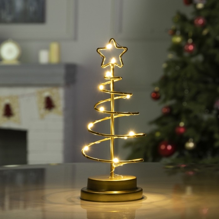 Светодиодная фигура «Ёлка золотистая» 12 × 25 × 12 см, металл, батарейки АААх3 (не в комплекте), свечение тёплое белое Светодиодная фигура «Ёлка золотистая» 12 × 25 × 12 см, металл, батарейки АААх3 (не в комплекте), свечение тёплое белое