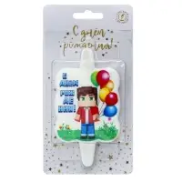 Свеча в торт " Майнкрафт. С Днем Рождения. Мальчик с шарами"