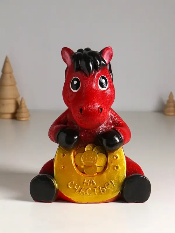 Копилка "Конь с подковой" 24 см, красный