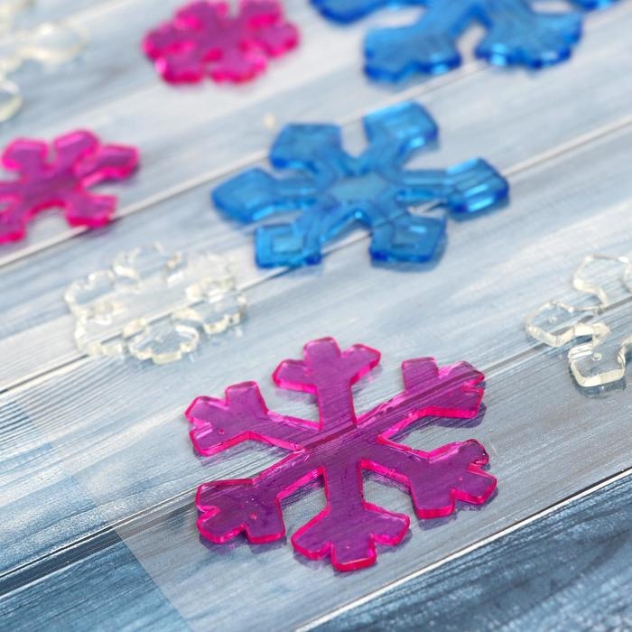 Наклейка на стекло Наклейка на стекло "Снежинки угловатые" (набор 15 шт) 24х24 см, розовый синий прозрачный