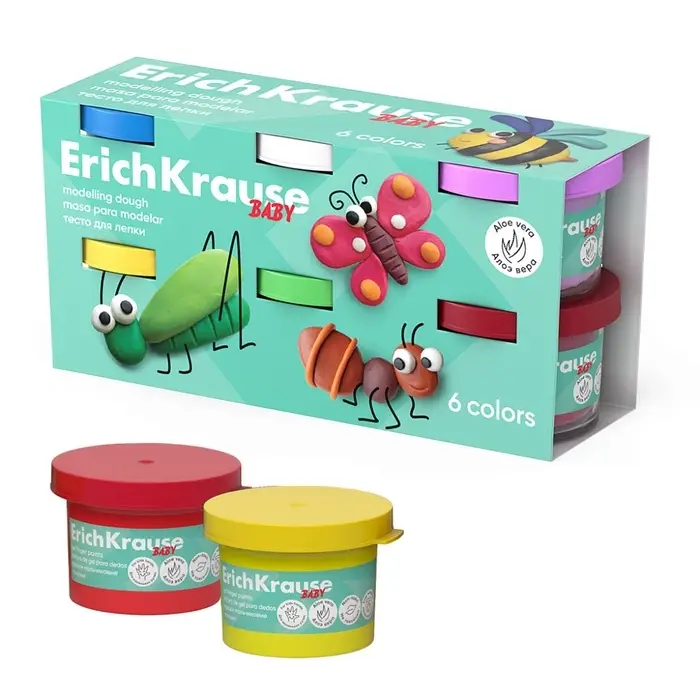Тесто для лепки, 6 цветов по 35 г, ErichKrause Baby, С Алоэ Вера, в коробке-рукаве