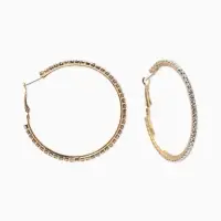 Серьги-кольца со стразами d=5.5 см, белые в золоте