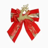 Ёлочные игрушки 3 шт. &laquo;Зимнее волшебство. Бант с оленем&raquo; пластик, 10&times;10 см, золотисто-красный