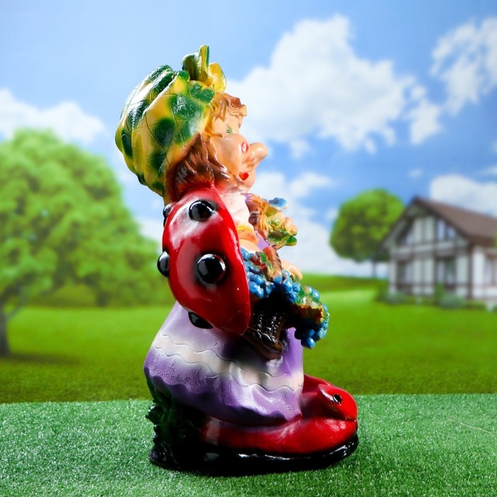 Садовая фигура  Садовая фигура "Гном девочка-божья коровка с виноградом" 44х21х64см