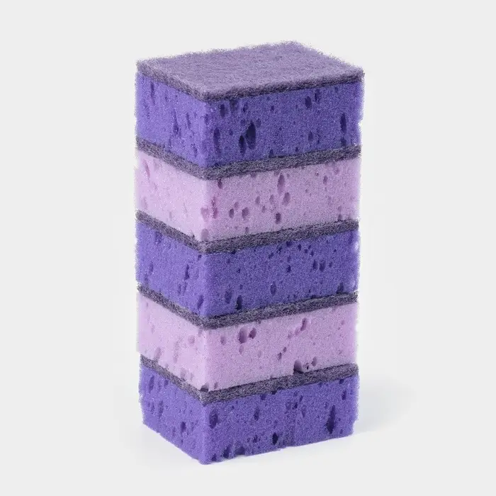 Набор губок для мытья посуды Raccoon &laquo;Версаль&raquo;, 5 шт., 9&times;6.5&times;3.5 см, крупнопористый поролон, фиолетовый