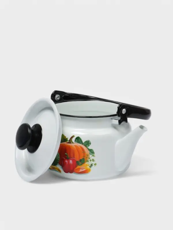 Чайник, 1.5 л, эмалированная сталь, деколь МИКС, белый