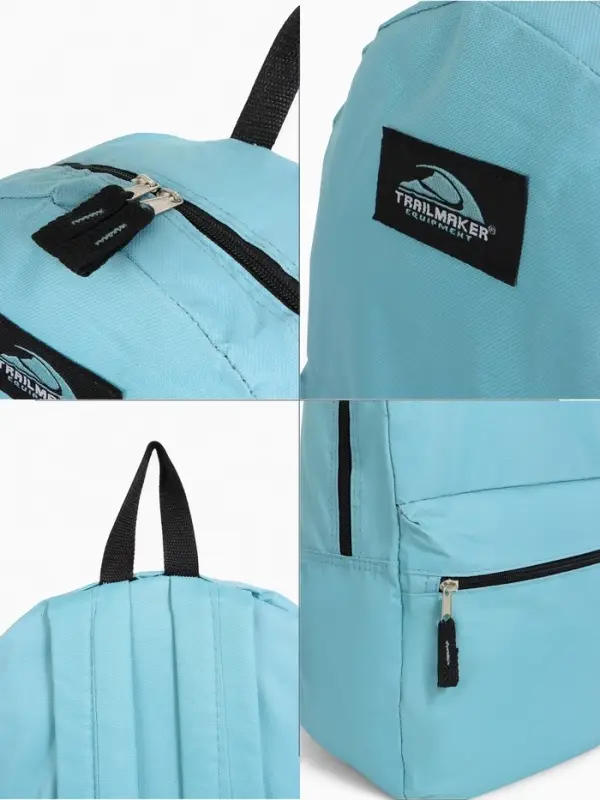 Рюкзак школьный на молнии, с карманом, однотонный, размер 30&times;12&times;40 см, голубой