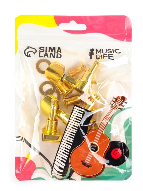 Комплект одиночной колковой механики Music Life, золотистые, 3+3 Комплект одиночной колковой механики Music Life, золотистые, 3+3