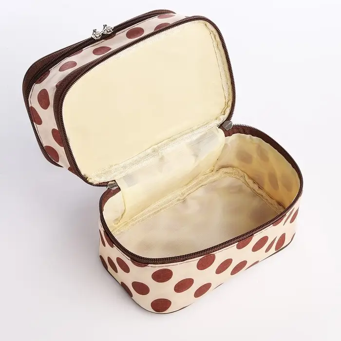 Косметичка дорожная на молнии с ручкой, с 2 отделами, с рисунком, бежевая