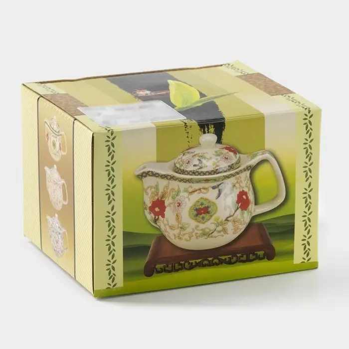 Чайник заварочный &laquo;Виньетки&raquo;, 350 мл, металлическое сито, керамика, зелёный